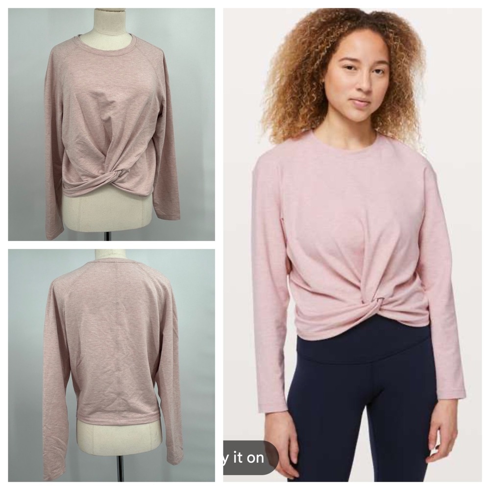 Lululemon Tuck & Gather Pullover Heathered Pink Twist Front Sweatshirt Size 6